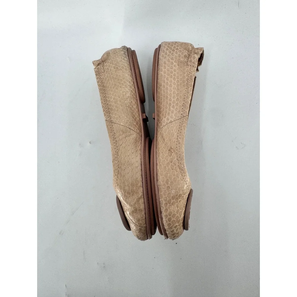 Tory Burch Minnie Travel Ballet Flats Women 6 Beige‎ Snakeskin Embossed Leather